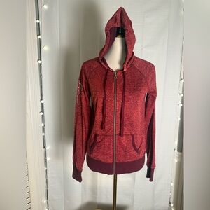 Cruel Zip-Up Hoodie Red Burnout Rhinestone Embellished Size M